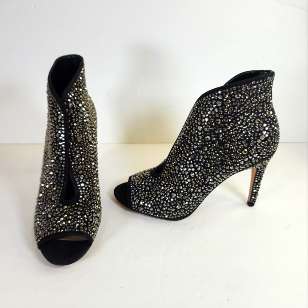 INC International Concepts Black Silver Studded Open Toe High Heel Booties S 7M - Picture 1 of 10